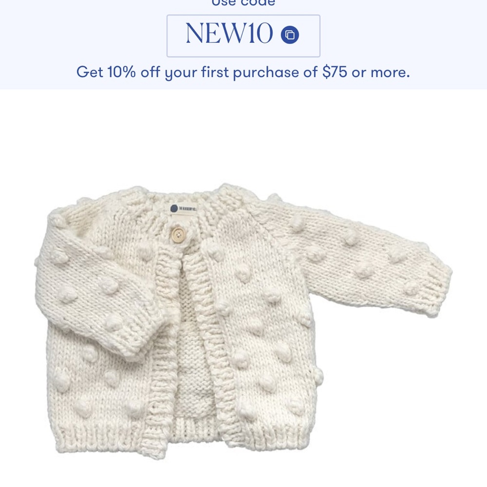 NWT The Blueberry Hill Popcorn Cardigan, Cream